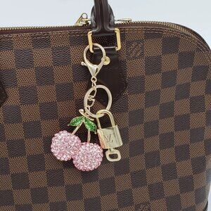 Authentic LV Gold Padlock & Key 🔑Designer Bag Charm w/Unbranded Cherry Keychain